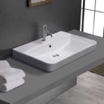 CeraStyle 079600-U/D Drop In Bathroom Sink, White Ceramic, Rectangular